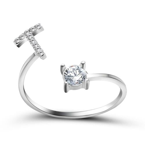 Bague En Alliage De Couleur Argent Pour Femmes, Nouvelle Mode, Strass Ronds, Mosaïque, 26 Lettres Irrégulières, Ouverture Réglable, Bijoux À La Mode
