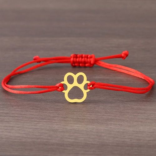Bracelets En Acier Inoxydable Tressés À La Main Avec Patte De Chien Pour Femme, Bijoux Porte-Bonheur, Corde Rouge, Noir, À La Mode, Cadeaux De Fête