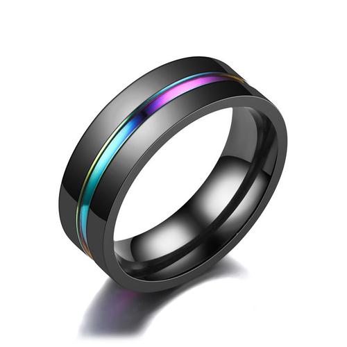 Bague Noire En Acier Inoxydable Pour Hommes Et Femmes, 8mm, Rainuré, Arc-En-Ciel, Bandes De Mariage, Anneaux De Fraternité, Bijoux Décontractés Pour Hommes, E033