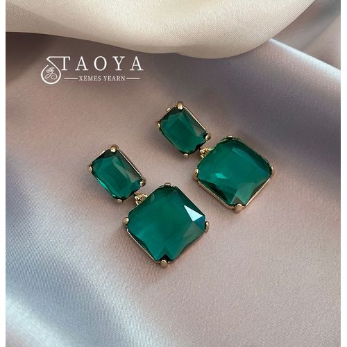 Boucles D'oreilles Pendantes Carrées En Verre Vert Géométrique Pour Femmes, Accessoires Simples Et Luxueux, Bijoux Européens Et Jeunesse, Nouveau, 2023