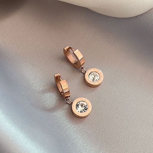 Boucles D'oreilles Romaines Classiques Pour Femmes, Pendentif Disque Noir, Acier Inoxydable, Couleur Or Rose, Accessoires De Bijoux Sans Tour, Mode 2023