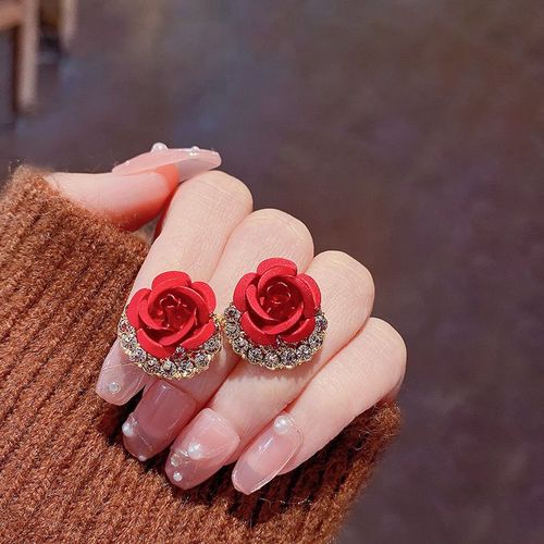 Boucles D'oreilles Vintage En Forme De C Avec Perle Rose Pour Femme, Biscuits Brillant, Clou De Fleur, Mariage, Fiançailles, Bijoux De Fête, Cadeaux