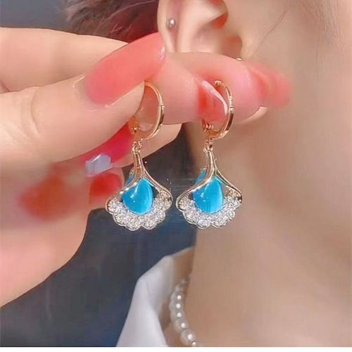 Boucles D'oreilles En Cristal Brillant Pour Femmes, Goutte D'eau, Tempérament, Zircon Bleu, Fleur Opale, Feuille De Ginkgo, Dangle, Bijoux De Mariage, Nouvelle Collection