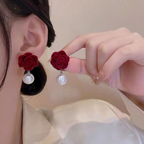Boucles D'oreilles Vintage En Forme De C Avec Perle Rose Pour Femme, Biscuits Brillant, Clou De Fleur, Mariage, Fiançailles, Bijoux De Fête, Cadeaux