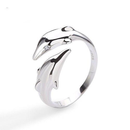 Bague En Zircon Couleur Argent Pour Femmes, Bijoux Pour Bras, Ouverture Réglable, Tendance, Feuille De Dauphin