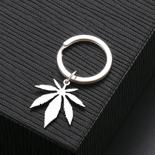 Porte-Clés En Acier Inoxydable Avec Pendentif Pour Clés De Voiture, Amulette En Cuir Chevelu D'érable, Document Argenté, Chaîne Continent, Bijoux Pour Femmes Et Hommes, Cadeau D'amis, Mode