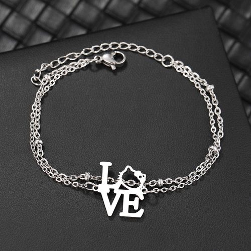 Bracelets En Acier Inoxydable Pour Femme, Pendentif Anime Cartoon Cat Love, Breloques Jocharms, Perle Multicouche, Bijoux Cadeaux De Fête