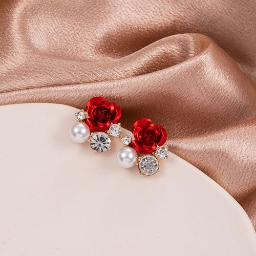 Boucles D'oreilles Vintage En Forme De C Avec Perle Rose Pour Femme, Biscuits Brillant, Clou De Fleur, Mariage, Fiançailles, Bijoux De Fête, Cadeaux