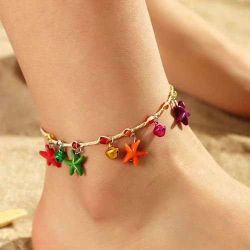 Bracelet De Cheville En Coquillage De Conque Fait À La Main Pour Femme, Bijoux Vintage, Perles Colorées Bohèmes, Étoile De Mer, Rinçage Sur La Jambe, Jofoot