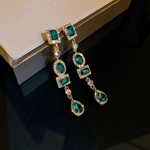 Boucles D'oreilles Élégantes En Cristal Vert Pour Femmes, Glands Géométriques, Boucles D'oreilles Pendantes En Biscuits, Tempérament, Cadeaux De Bijoux De Mariage