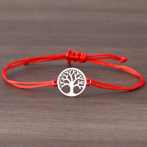 Bracelets Rétro En Acier Inoxydable Pour Femme, Arbre De Fortune, Bracelet Porte-Bonheur Tressé À La Main, Ulnoire Et Rouge, Bijoux Fantaisie