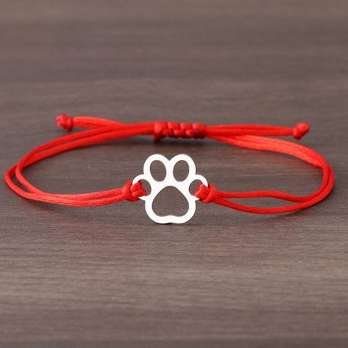 Bracelets En Acier Inoxydable Tressés À La Main Avec Patte De Chien Pour Femme, Bijoux Porte-Bonheur, Corde Rouge, Noir, À La Mode, Cadeaux De Fête