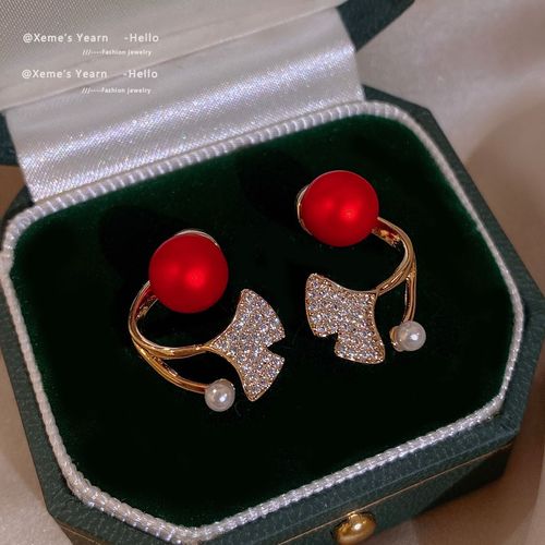 Boucles D'oreilles Créatives Exquises Pour Femmes Et Filles, Feuilles De Ginkgo, Perle Rouge, Retour, Accessoires De Style Coréen, Bijoux De Luxe, Nouveau, 2022