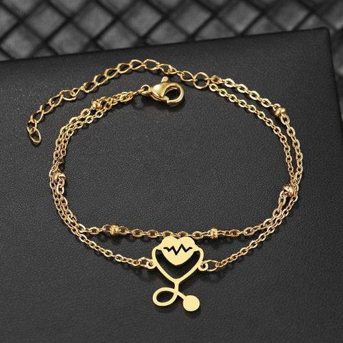 Bracelets En Acier Inoxydable Pour Femme, Battement De Coeur, Stéthoscope, K-Pop, Perle Multicouche, Jocharms, Bijoux À La Mode, Cadeau De Fête