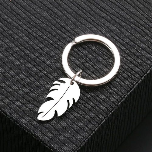 Porte-Clés Plume En Acier Inoxydable Pour Hommes Et Femmes, Pendentif Simple, Document Argenté, Chaîne Continent À La Mode, Clés De Voiture, Bijoux Cadeaux Pour Amis