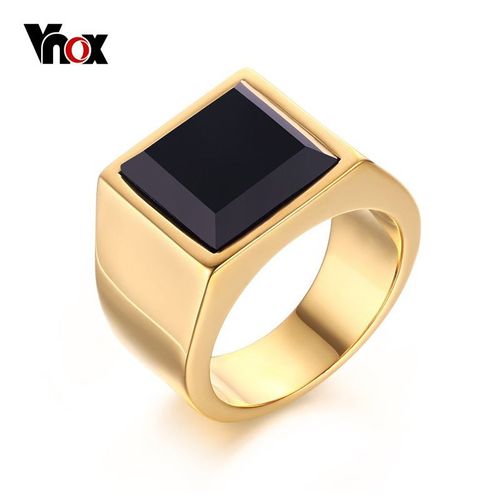 Vnox 12.5mm Chevalière Pour Hommes, Bracelet De Doigt Noir En Acier Inoxydable À Dessus Carré, Bagues Gothiques Punk Rock Boy