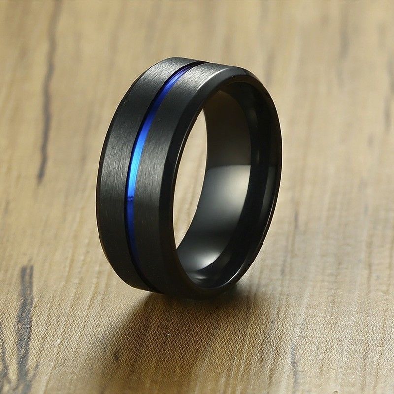 Vnox 6/8mm Bague Noire Pour Hommes Femmes Rainure Arc-En-Ciel En Acier Inoxydable, Bandes De Mariage, Bagues Frères À La Mode, Bijoux Masculins Décontractés