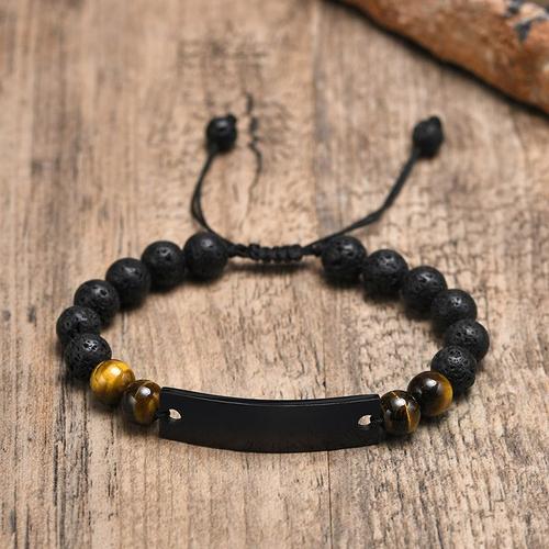 Vnox-Bracelets De Perles Personnalisés Pour Homme Et Femme, Graver Des Citations Inspirantes, Des Noms, Des Yeux De Tigre, Des Perles De Charbon De Lave Ajustables