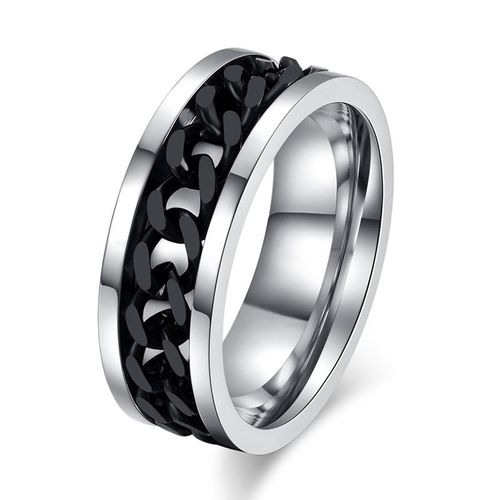 Vnox Spinner ¿ Bague En Chaîne Noire Pour Homme, Punk, Titane, Acier, Métal, Bijoux Pour Doigt, Alliance Masculine
