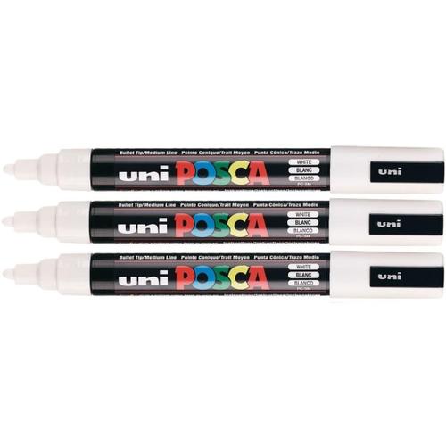 Posca Lot De 3 Marqueurs Pointe Conique Moyenne Posca Pc5m 1,8 - 2,5mm Blanc