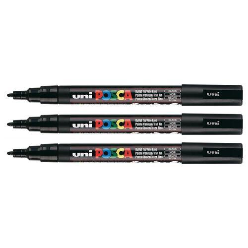 Posca Lot De 3 Marqueurs Pointe Conique Fine Posca Pc3m 0,9 - 1,3mm Noir