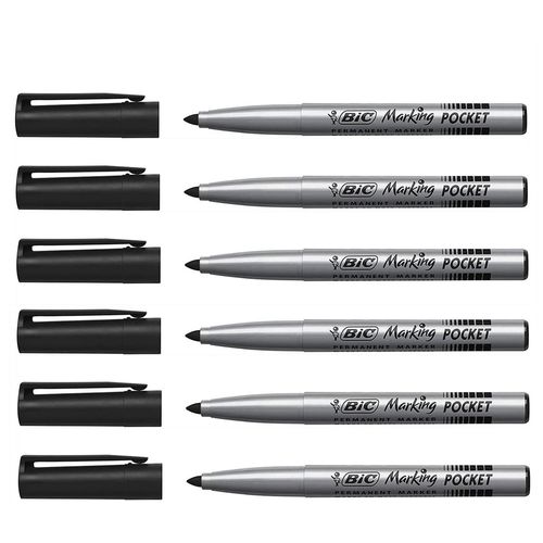 Bic Lot De 6 Marqueurs Permanent Marking Pocket 1445 Pointe Ogive Moyenne Noir