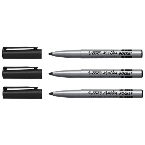 Bic Lot De 3 Marqueurs Permanent Marking Pocket 1445 Pointe Ogive Moyenne Noir