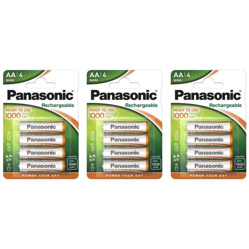 Panasonic Lot de 3 Packs 4 piles Rechargeables NiMH AA/Mignon/HR6 1,2V 1000mAh DECT