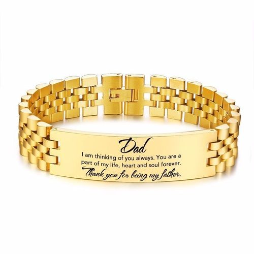 Vnox-Bracelets En Acier Inoxydable Avec Gravure Personnalisée Pour Homme, Bracelets D'identification Avec Document Doré, Cadeaux Pour Mon Père, 21.5cm
