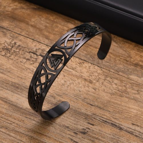 Vnox-Bracelets À Nministériels D Viking Nordique Pour Homme, Manchette Creuse En Acier Inoxydable, Bracelet De Protection Amulette, Document Noir Et Argent
