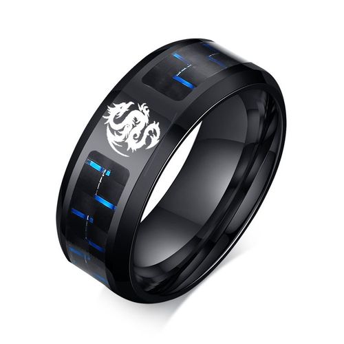 Vnox ¿ Bague Dragon Loup Gravée Au Laser Pour Hommes, Anneau Noir En Acier Inoxydable Avec Fiber De Carbone, Bijoux Cadeaux Personnalisés, 8mm