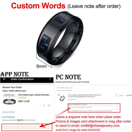 Vnox ¿ Bague Dragon Loup Gravée Au Laser Pour Hommes, Anneau Noir En Acier Inoxydable Avec Fiber De Carbone, Bijoux Cadeaux Personnalisés, 8mm