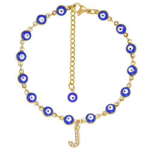 Vnox ¿ Bracelet De Cheville Initial Pour Femmes, Avec Perles D'oeil Bleu Maléfique, Chaîne En Acier Inoxydable De Couleur Or, A-Z Lettres, Bijoux D'été