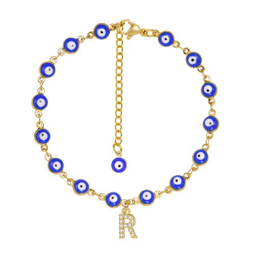 Vnox ¿ Bracelet De Cheville Initial Pour Femmes, Avec Perles D'oeil Bleu Maléfique, Chaîne En Acier Inoxydable De Couleur Or, A-Z Lettres, Bijoux D'été