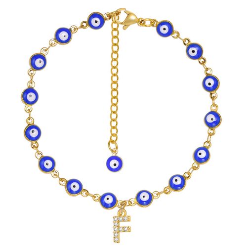 Vnox ¿ Bracelet De Cheville Initial Pour Femmes, Avec Perles D'oeil Bleu Maléfique, Chaîne En Acier Inoxydable De Couleur Or, A-Z Lettres, Bijoux D'été