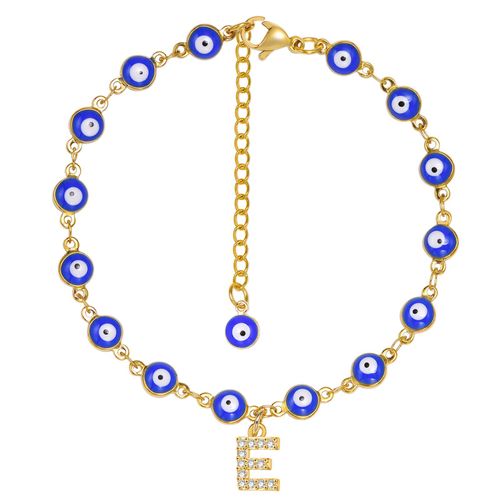 Vnox ¿ Bracelet De Cheville Initial Pour Femmes, Avec Perles D'oeil Bleu Maléfique, Chaîne En Acier Inoxydable De Couleur Or, A-Z Lettres, Bijoux D'été