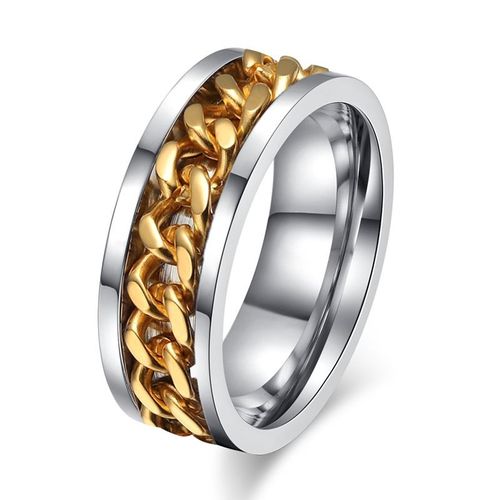 Vnox Spinner ¿ Bague En Chaîne Noire Pour Homme, Punk, Titane, Acier, Métal, Bijoux Pour Doigt, Alliance Masculine