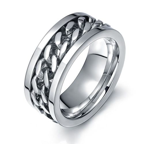 Vnox Spinner ¿ Bague En Chaîne Noire Pour Homme, Punk, Titane, Acier, Métal, Bijoux Pour Doigt, Alliance Masculine