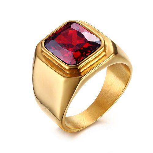 Vnox ¿ Bague Décontractée Pour Hommes, Anneau Rouge En Pierre Cz, Top Carré En Acier Inoxydable, Couleur Or, Alliance Masculine Quotidienne, Taille De Bijoux