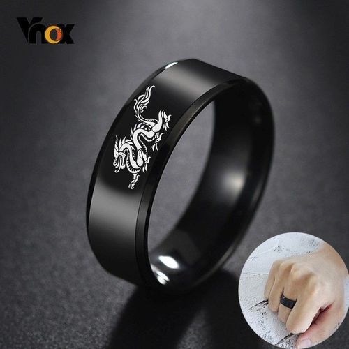 Vnox-Bague Dragon Chinois Cool Pour Homme, Gravure Personnalisée, Acier Inoxydable Noir, Punk Homme Anel, Cadeau Pour Lui, 8mm