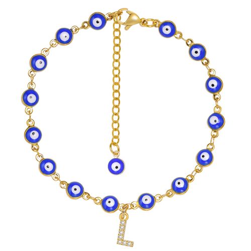 Vnox ¿ Bracelet De Cheville Initial Pour Femmes, Avec Perles D'oeil Bleu Maléfique, Chaîne En Acier Inoxydable De Couleur Or, A-Z Lettres, Bijoux D'été