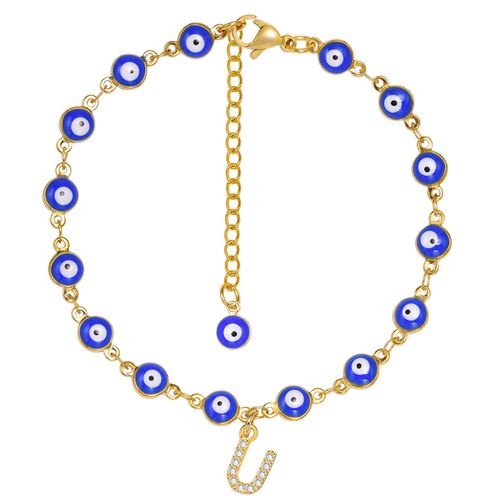 Vnox ¿ Bracelet De Cheville Initial Pour Femmes, Avec Perles D'oeil Bleu Maléfique, Chaîne En Acier Inoxydable De Couleur Or, A-Z Lettres, Bijoux D'été