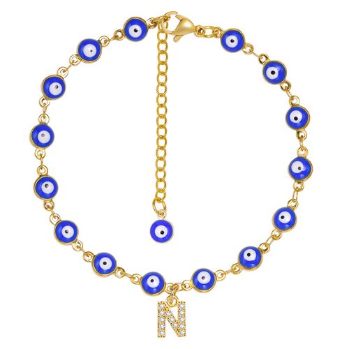 Vnox ¿ Bracelet De Cheville Initial Pour Femmes, Avec Perles D'oeil Bleu Maléfique, Chaîne En Acier Inoxydable De Couleur Or, A-Z Lettres, Bijoux D'été