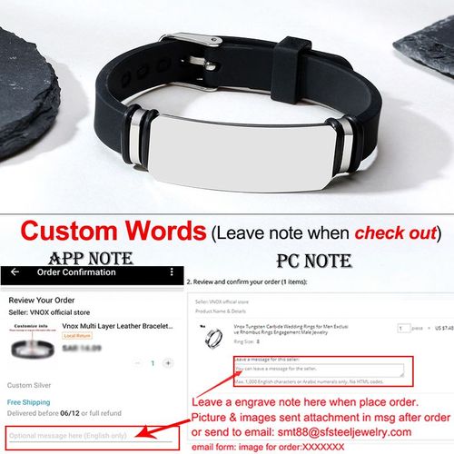 Vnox-Bracelet En Acier Inoxydable Noir Personnalisé Pour Homme, Bracelets Larges Pour Homme, Bracelet Gouvernail En Silicone Souple, Cadeau Pour Papa Et Mari