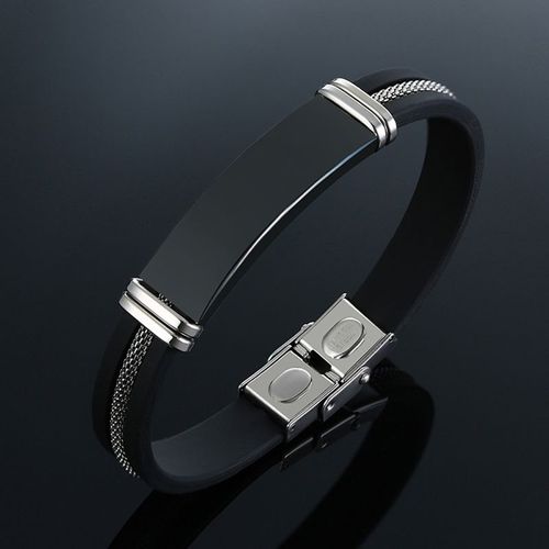 Vnox ¿ Bracelet Personnalisé Pour Hommes, Maille Silicone Rainurée Noire, En Acier Inoxydable, 12mm