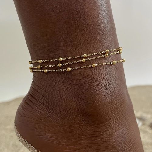Vnox-Bracelets De Cheville Superposés Pour Femmes, Perles En Acier Inoxydable Pour Document Doré, Gourmette De Salle, Accessoire De Vacances D'été Empilable