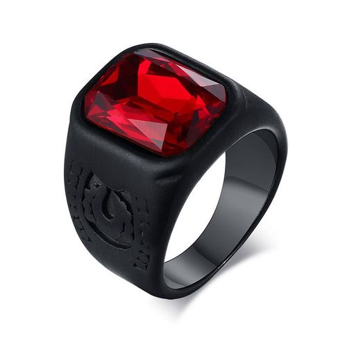 Vnox ¿ Bague Décontractée Pour Hommes, Anneau Rouge En Pierre Cz, Top Carré En Acier Inoxydable, Couleur Or, Alliance Masculine Quotidienne, Taille De Bijoux