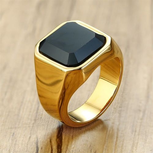 Vnox ¿ Bague Décontractée Pour Hommes, Anneau Rouge En Pierre Cz, Top Carré En Acier Inoxydable, Couleur Or, Alliance Masculine Quotidienne, Taille De Bijoux