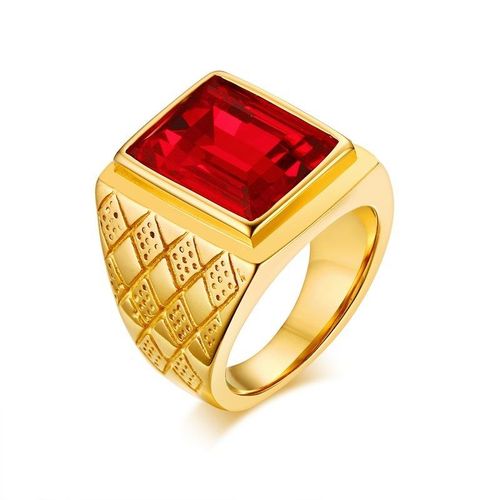 Vnox ¿ Bague Décontractée Pour Hommes, Anneau Rouge En Pierre Cz, Top Carré En Acier Inoxydable, Couleur Or, Alliance Masculine Quotidienne, Taille De Bijoux
