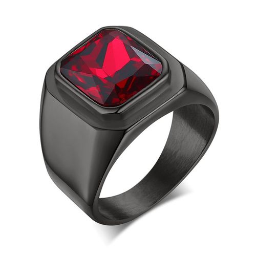 Vnox ¿ Bague Décontractée Pour Hommes, Anneau Rouge En Pierre Cz, Top Carré En Acier Inoxydable, Couleur Or, Alliance Masculine Quotidienne, Taille De Bijoux